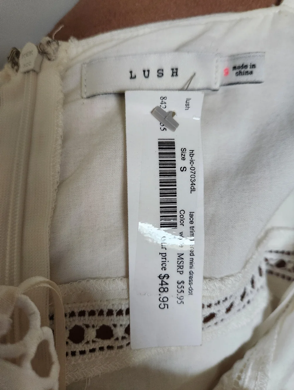 Lush Off-White Dot Textured Spaghetti Strap Slip Dress - Picture 3 of 10